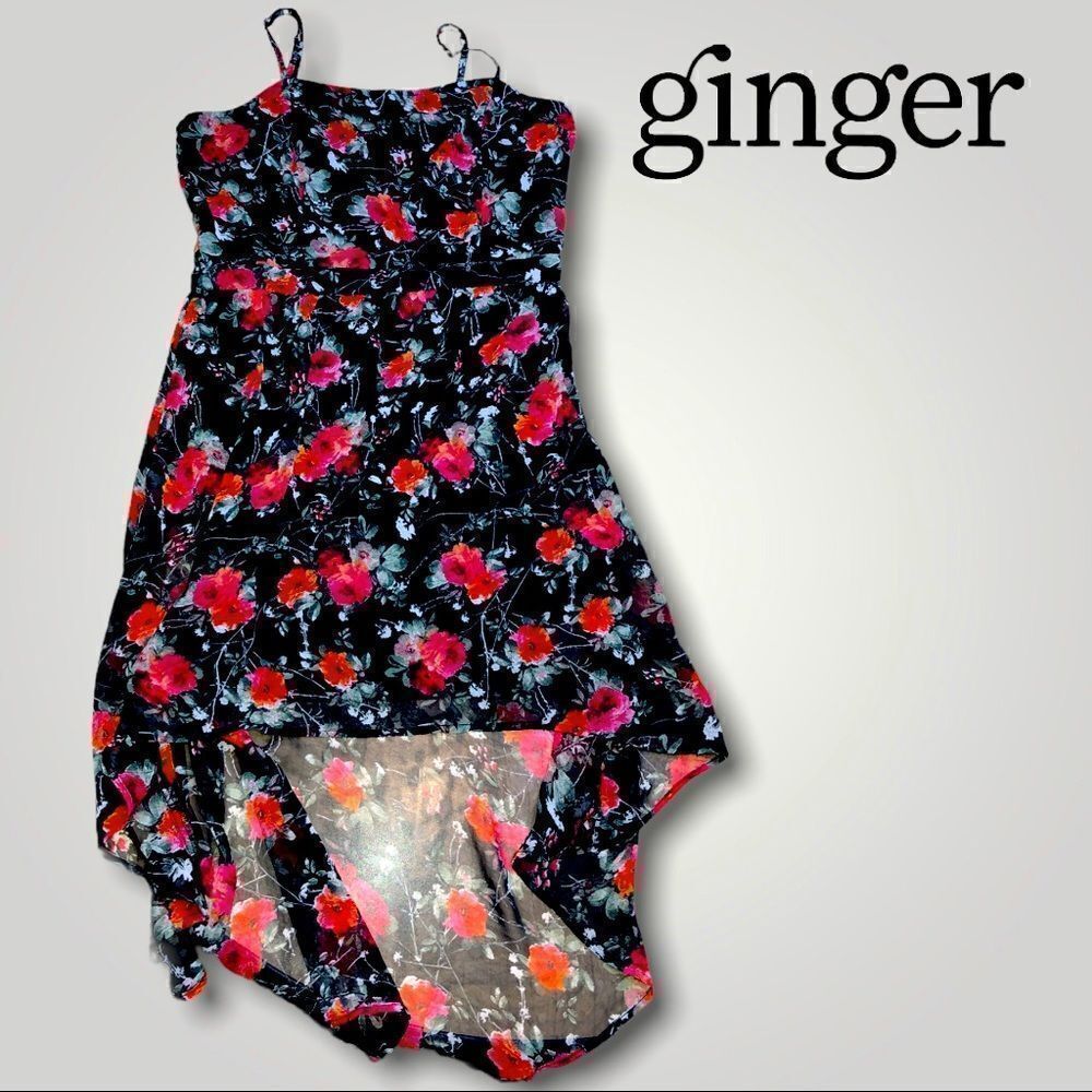 Sheer ginger Dress. Short front long back. Medium